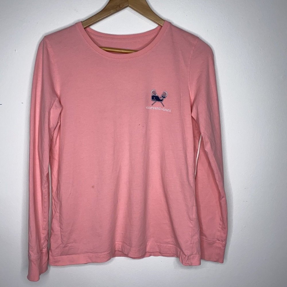 Vineyard Vines Womens Lacrosse Pink T Shirt S Long Sleeve Logo Whale Top